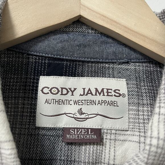 Cody James Mens Plaid Flannel Western Button Up Shirt Size L Black White Ranch - Picture 5 of 8